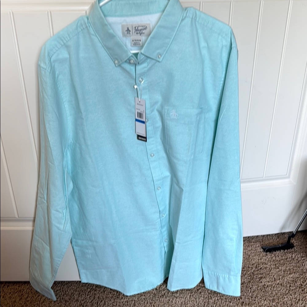 Men's penguin Light Blue Button-Down shirt